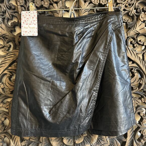 Free People Dresses & Skirts - Free People Women's Fake Out Wrap Skirt Black Faux Leather NWT $78 Size 2 Sexy